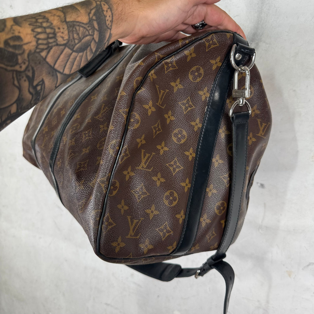 Louis Vuitton Brown Monogram Black Trim Keepal 55