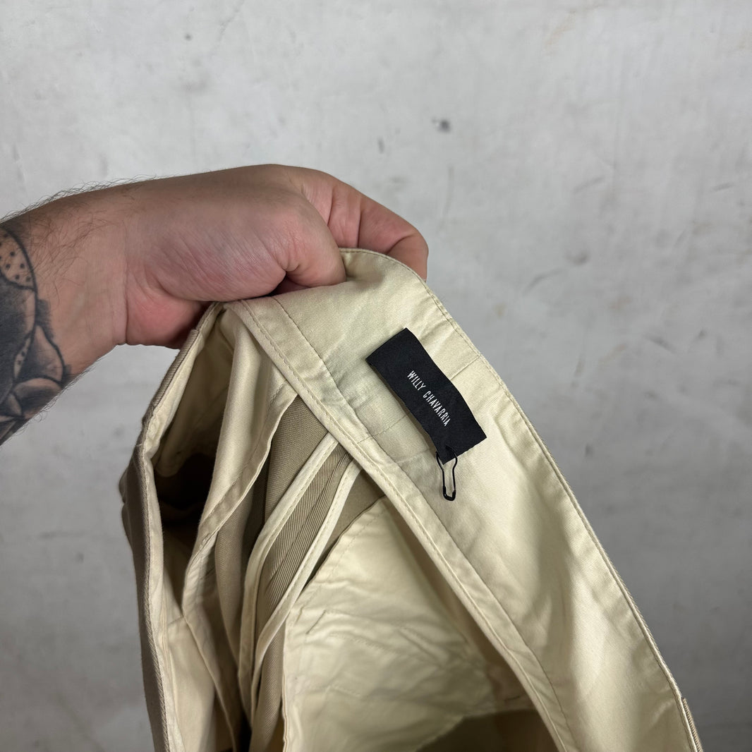 Willy Chavarria Khaki Pleated Canvas Shorts