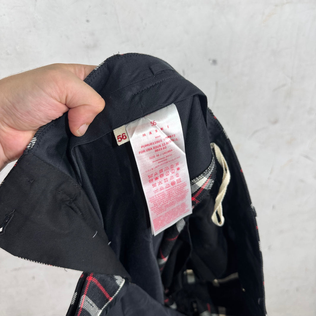 Marni Black/Red Plaid Wool Trousers