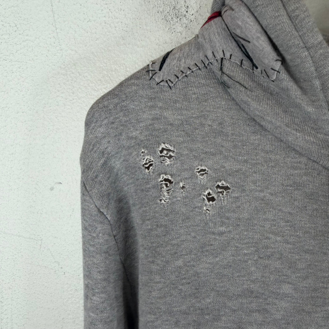 Balmain Gray Patchwork Graffiti Zip Up Hoodie