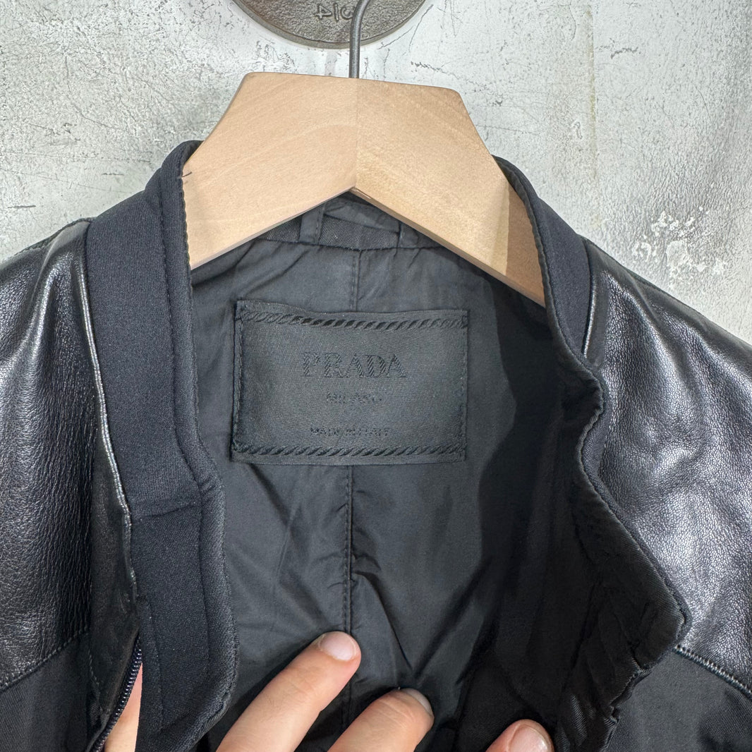 Prada Nylon Leather Trimmed Moto Jacket