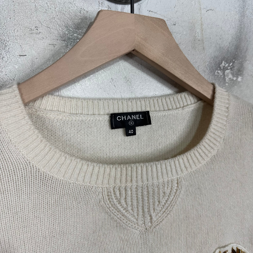 Chanel Women's Beaded Crest Cashmere Sweater