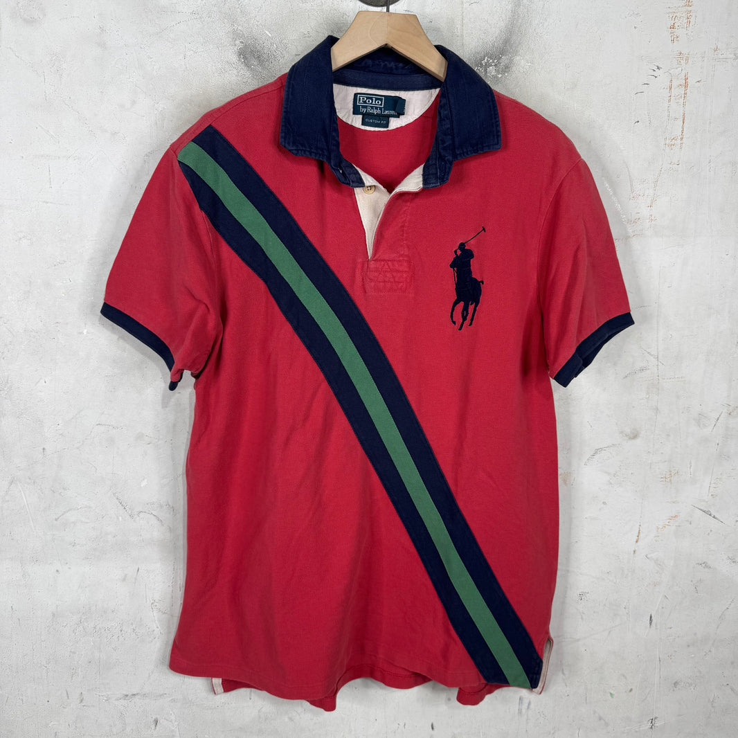 Ralph Lauren Faded Red Diagnal Navy Striped Big Pony Polo