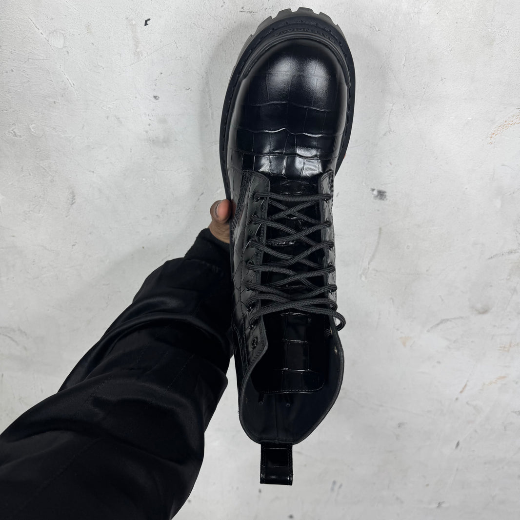 Balenciaga Leather Croc Strike Boots