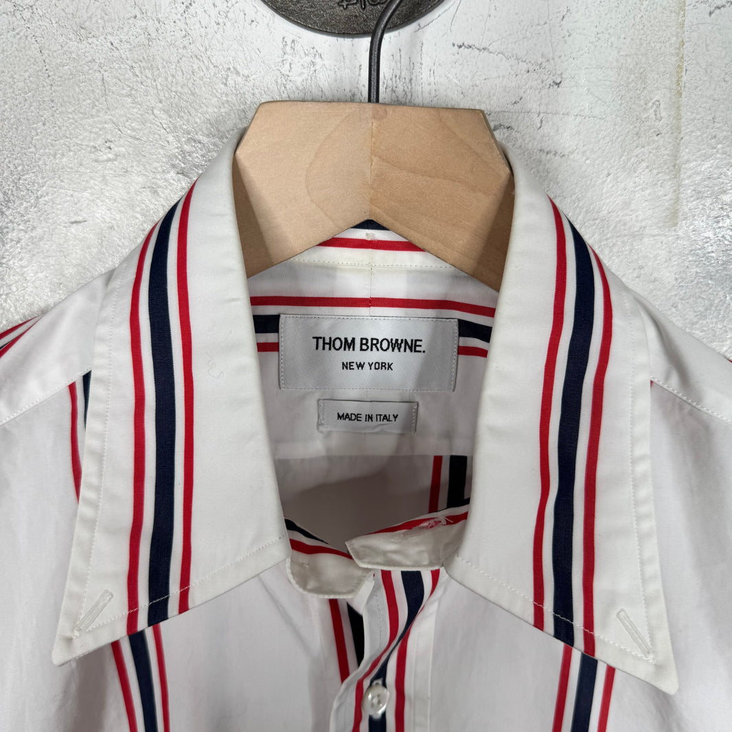 Thom Browne White Striped S/S Buttoned Shirt