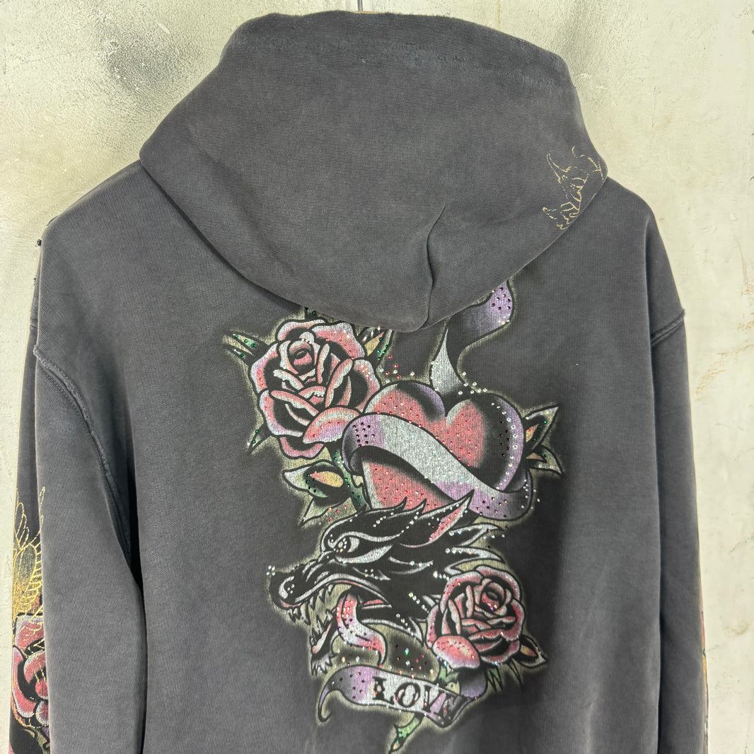 Balenciaga Ed Hardy Rhinestone Zip Hoodie