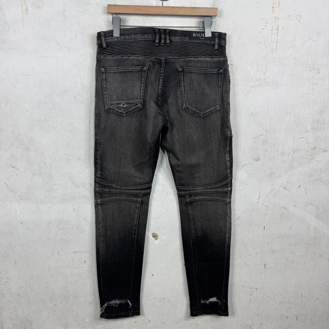 Balmain Altered Distressed Biker Jeans