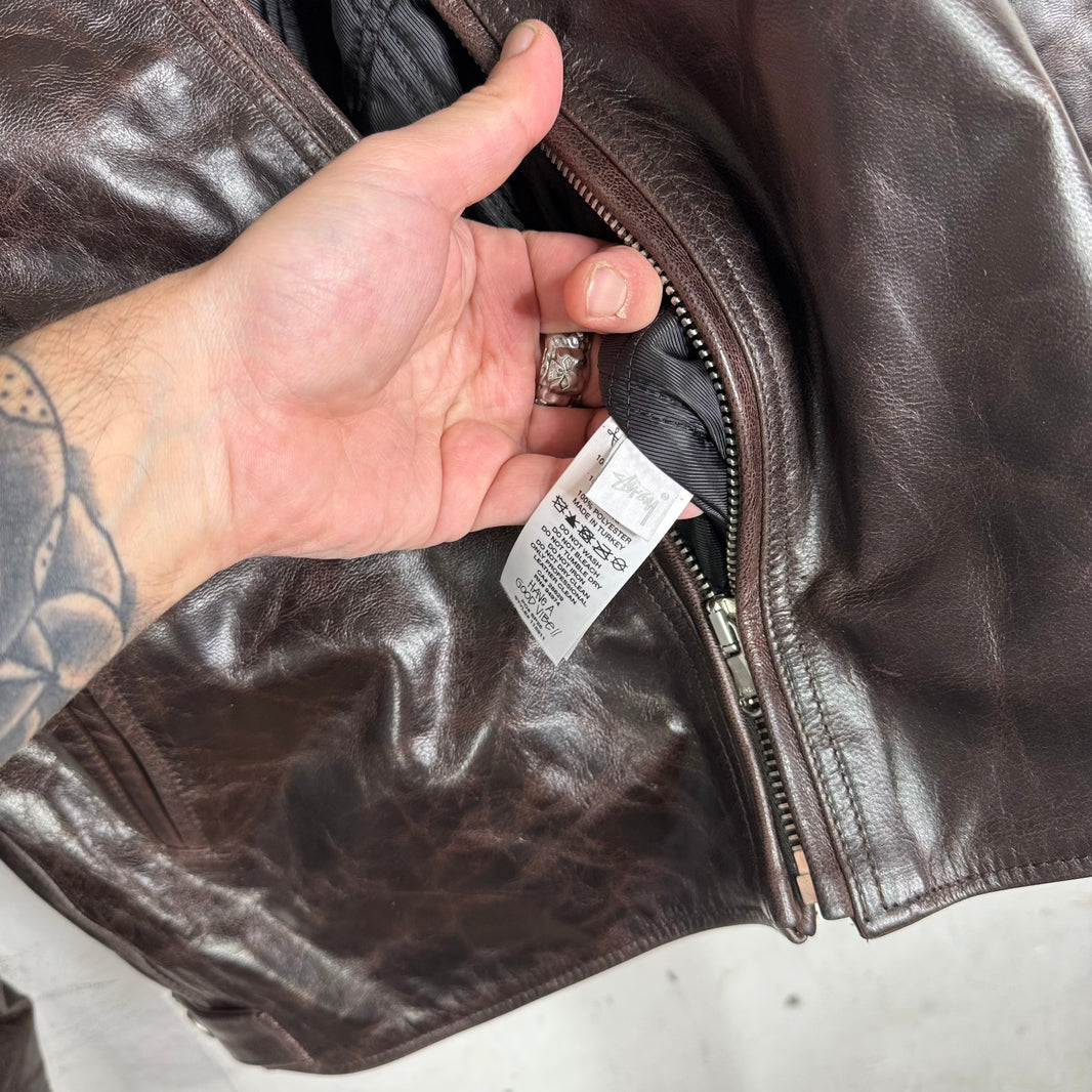 Stussy Brown Leather Garage Jacket