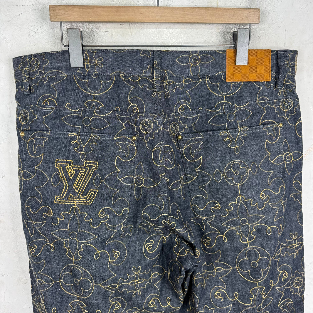 Louis Vuitton Loose Arabesque Embroidered Monogram Jeans