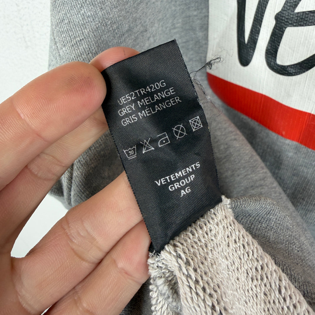 VETEMENTS Gray Name Tag Zip Up Hoodie