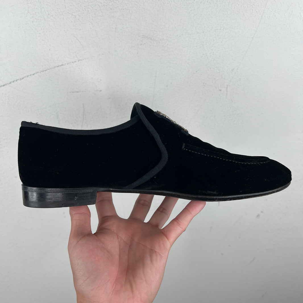 Louis Vuitton Emboirdered Velvet Slip On Loafers