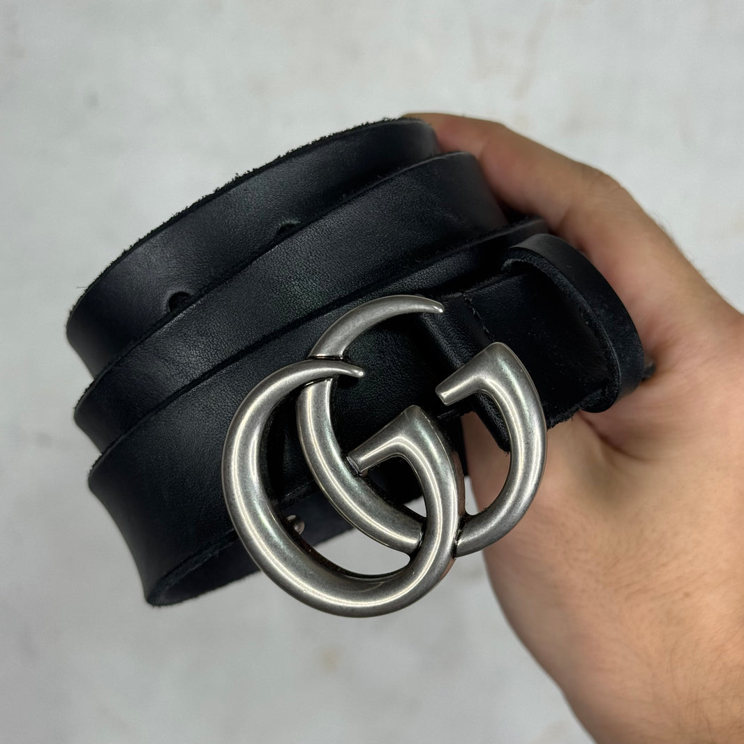 Gucci Black Leather Interlock Belt
