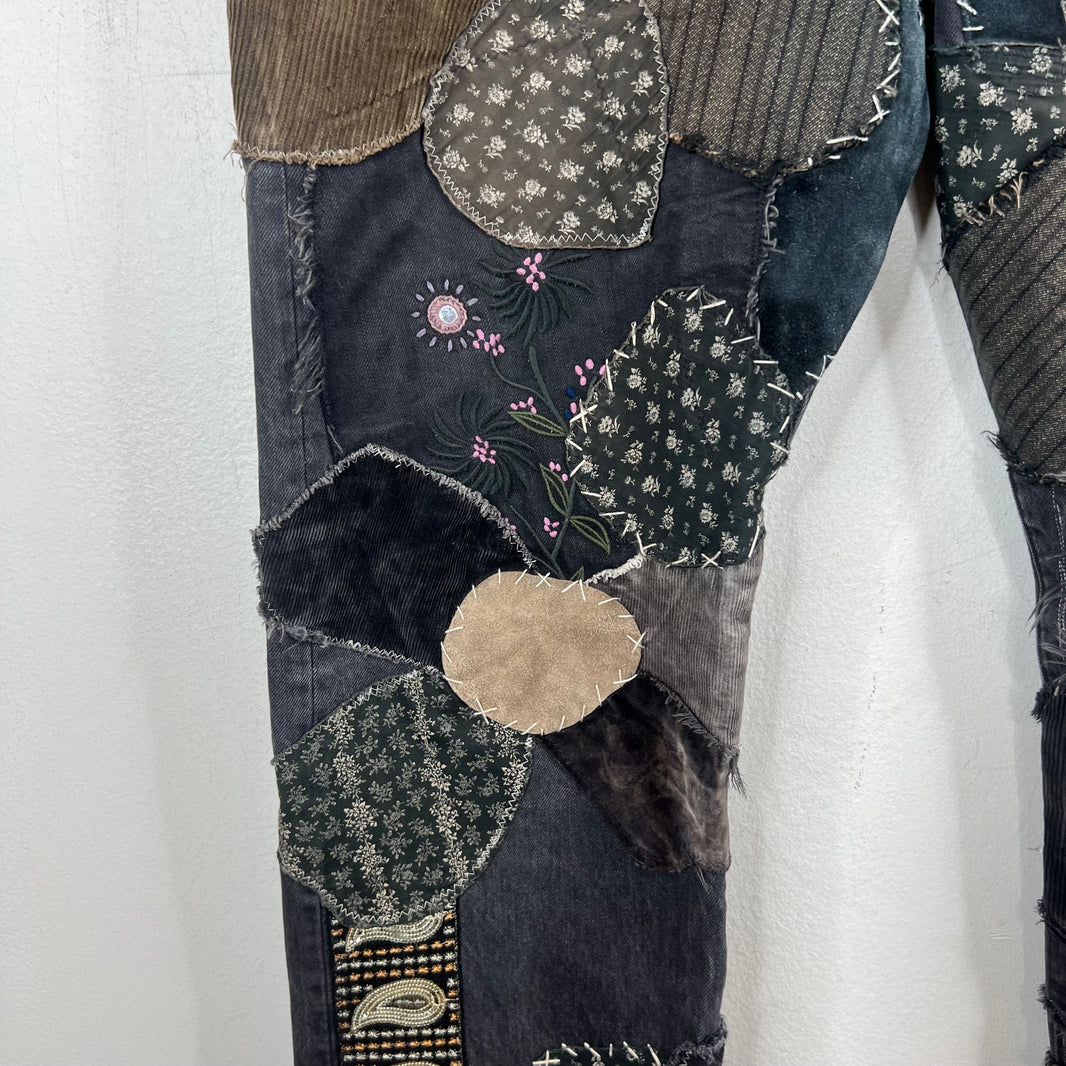 Kapital Black Patchwork Straight Denim Jeans