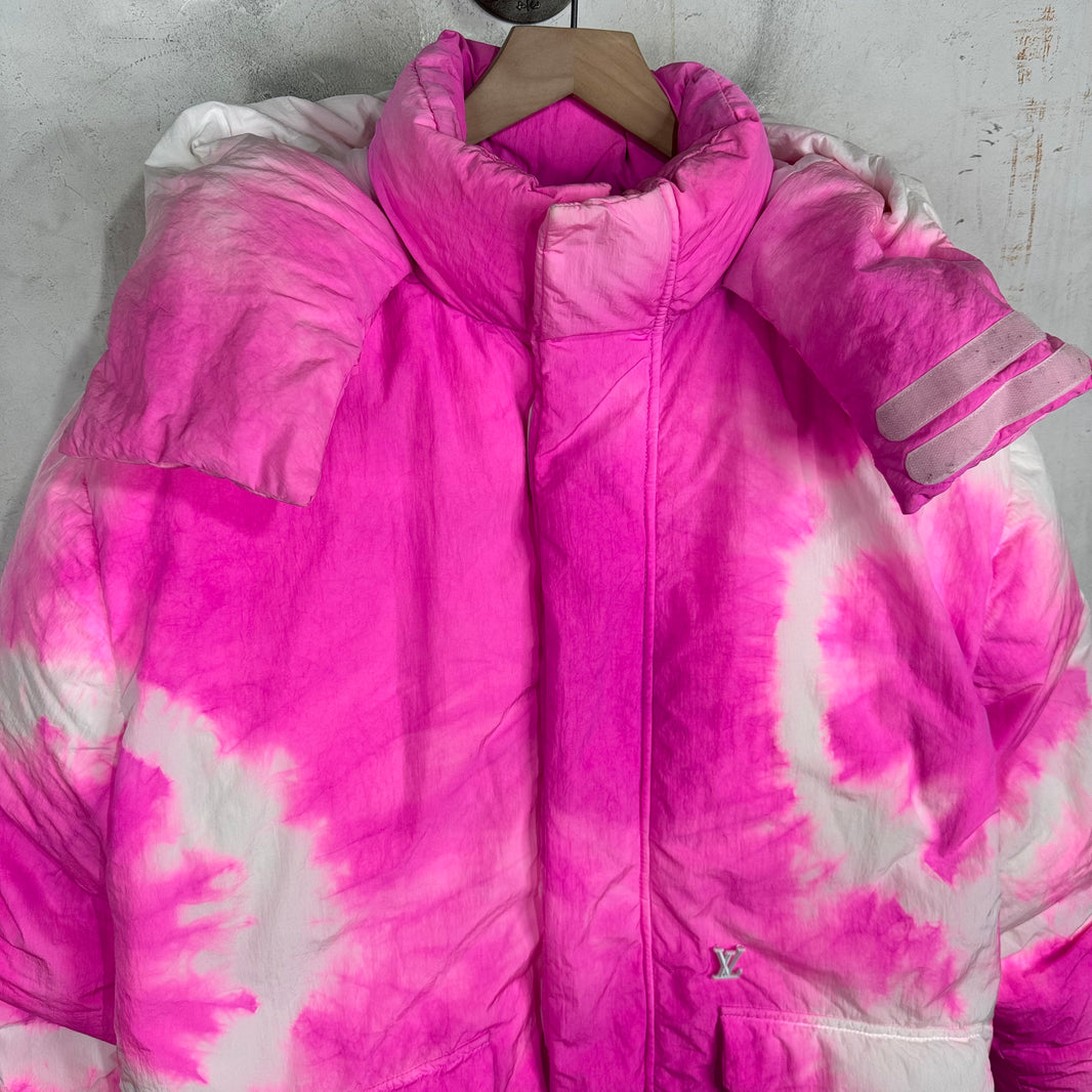 Louis Vuitton Pink/White Tie Dye Hooded Puffer