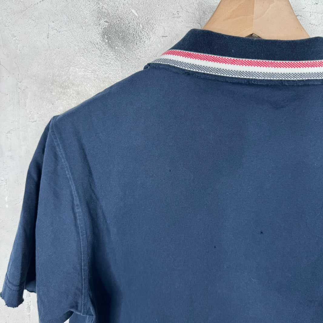 Thom Browne Navy Distressed Collar Striped Polo