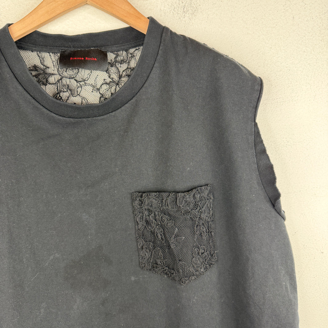 Simone Rocha Hybrid Mesh Lace Sleeveless T-Shirt