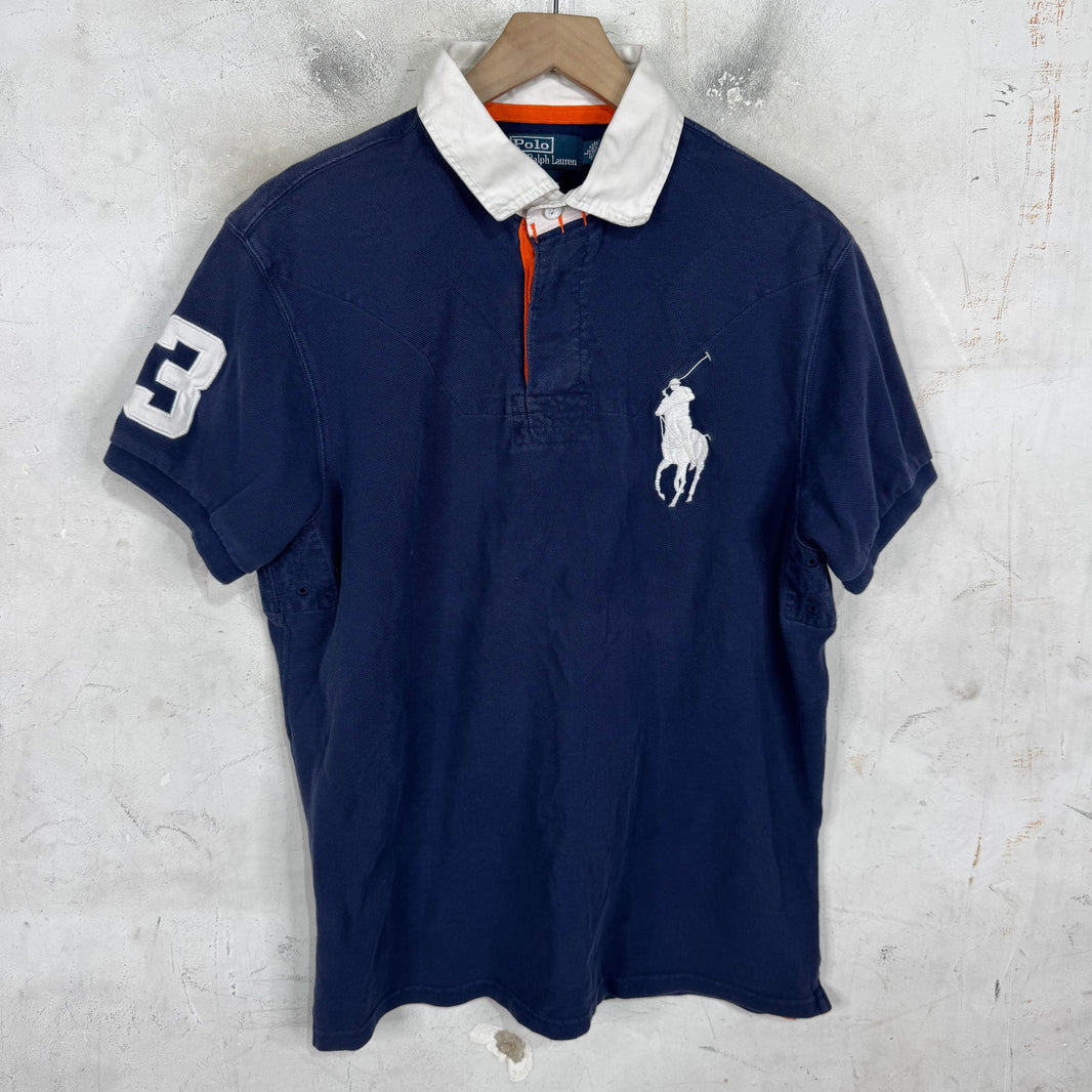 Ralph Lauren Navy White Orange Stitch Big Pony Polo