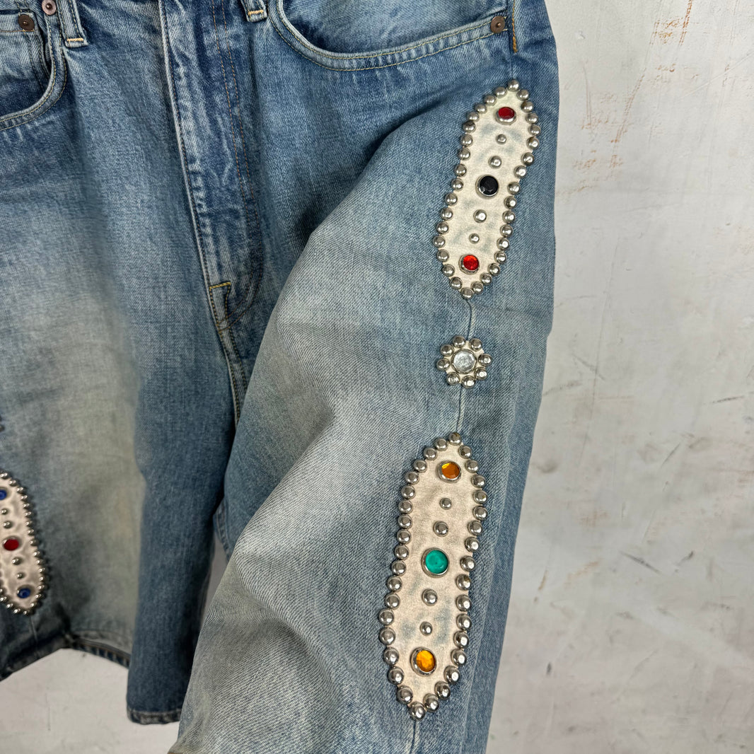 Kapital Rhinestone Studded Jean Shorts