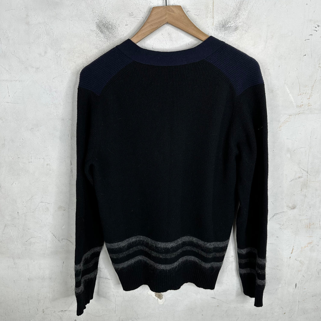 CDG Homme Paneled Striped Cardigan Sweater