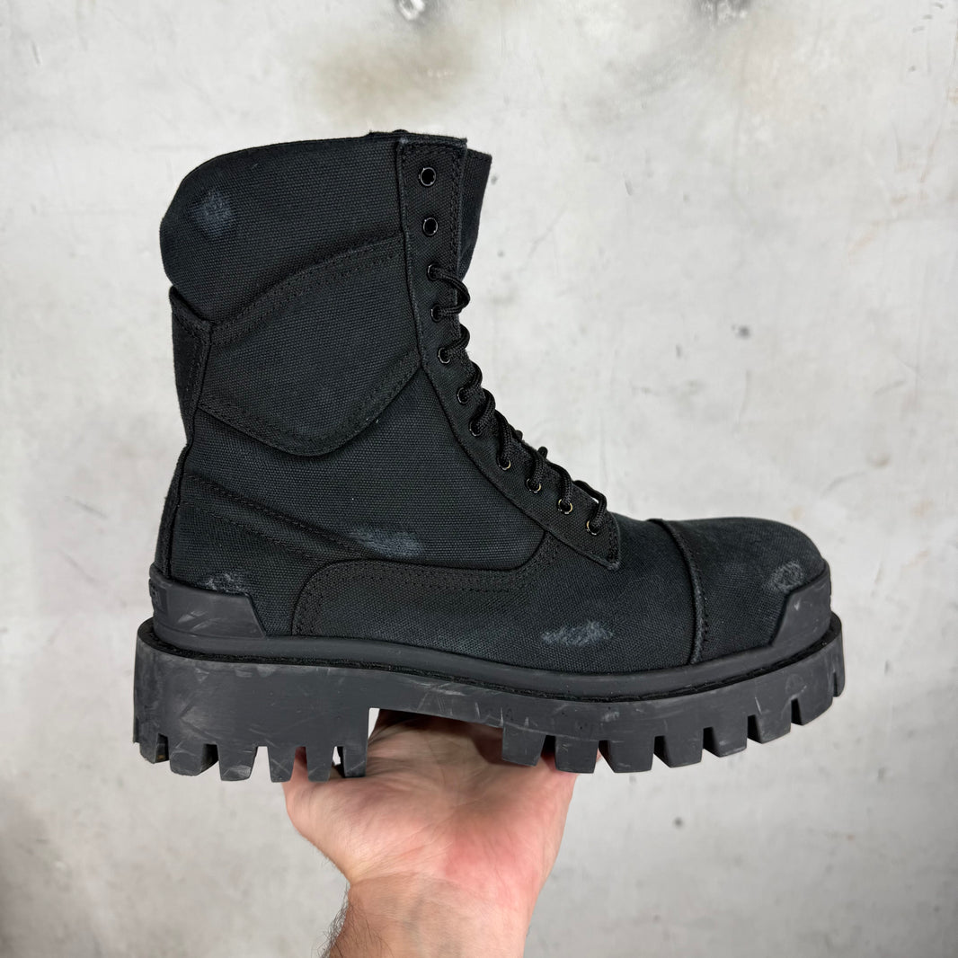 Balenciaga Canvas Ditressed Strike Boots