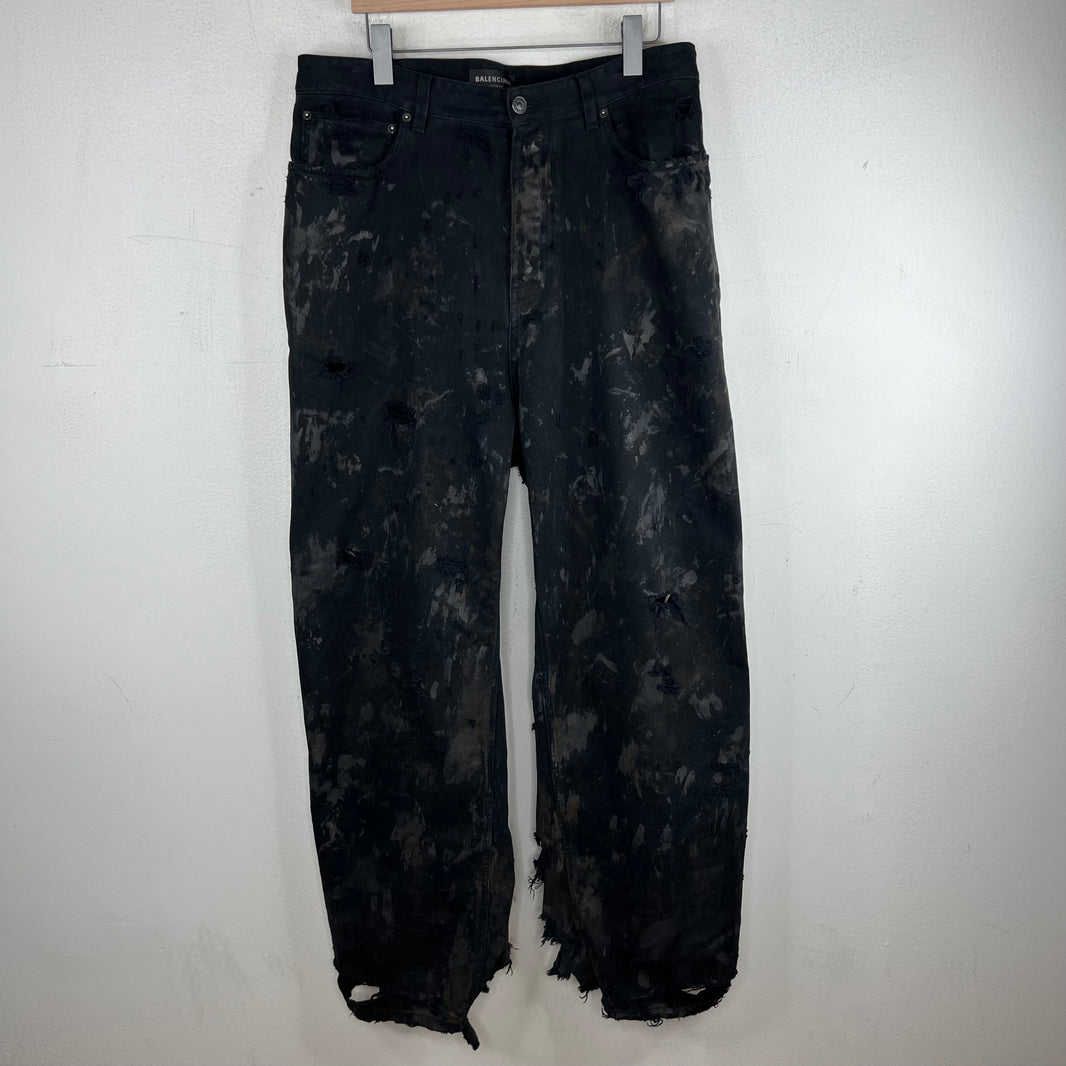 Balenciaga Black Mud Distressed Jeans