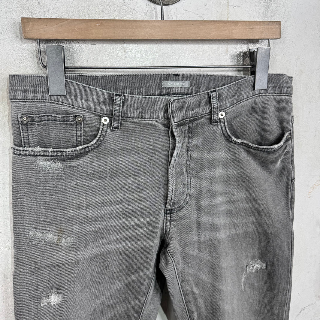 Dior Grey Distressed Quoted Slim Jeans