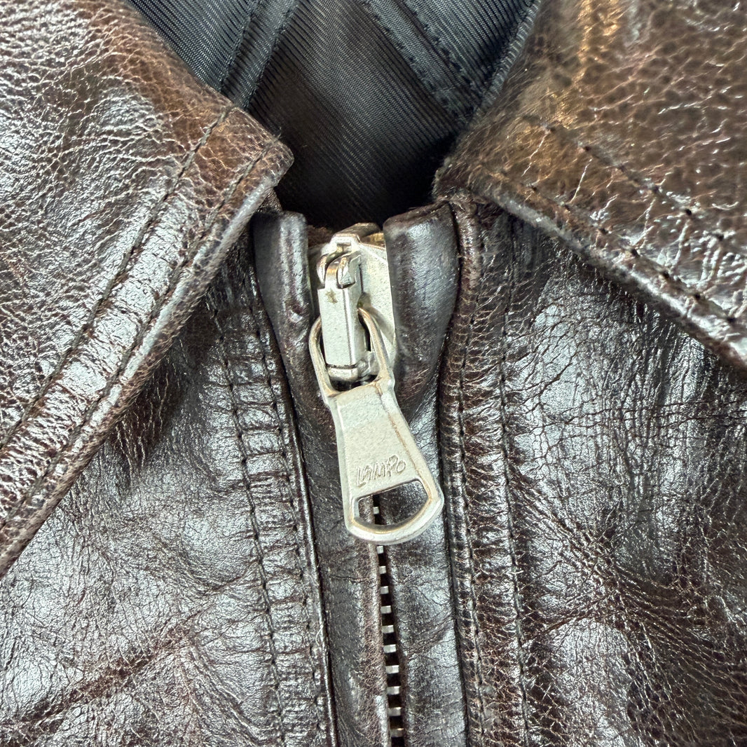 Stussy Brown Goat Leather Garage Zip Up Jacket
