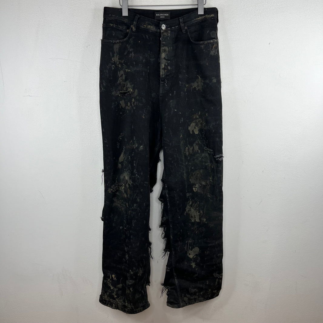 Balenciaga Mud Destroyed Black Jeans