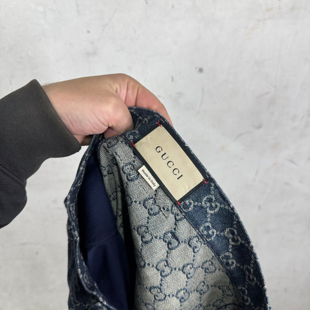 Gucci Denim Monogram Leather Trimmed Jeans