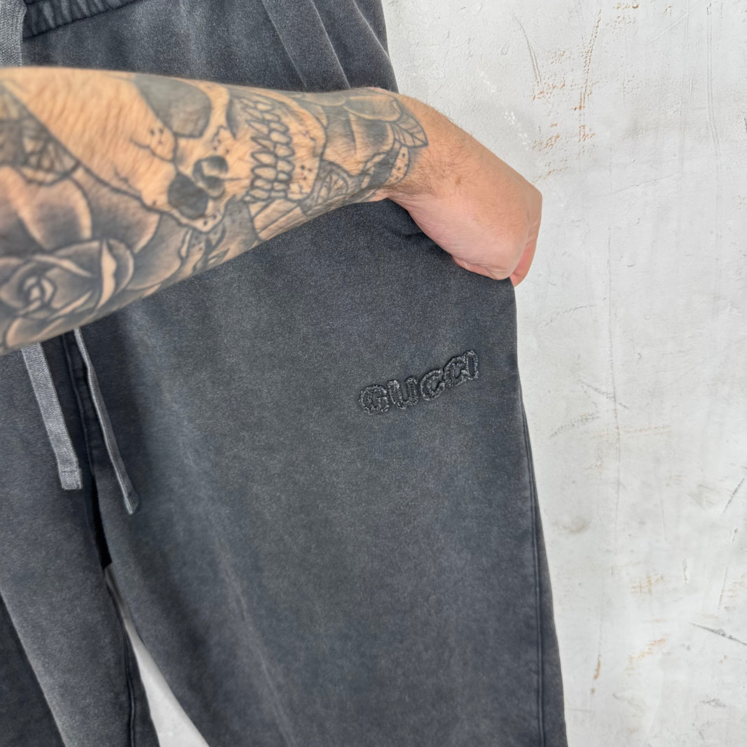 Gucci Frayed Spellout Logo Sweatpants