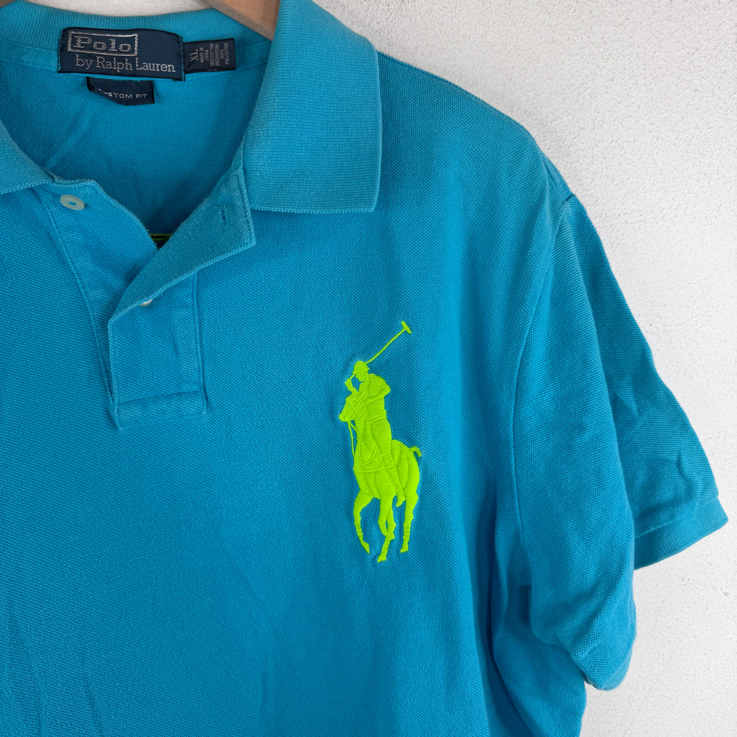 Polo Ralph Lauren Blue Neon Big Horse USA Polo T-Shirt