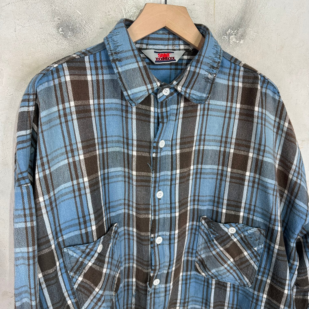 Saint Michael Distressed Plaid Flannel