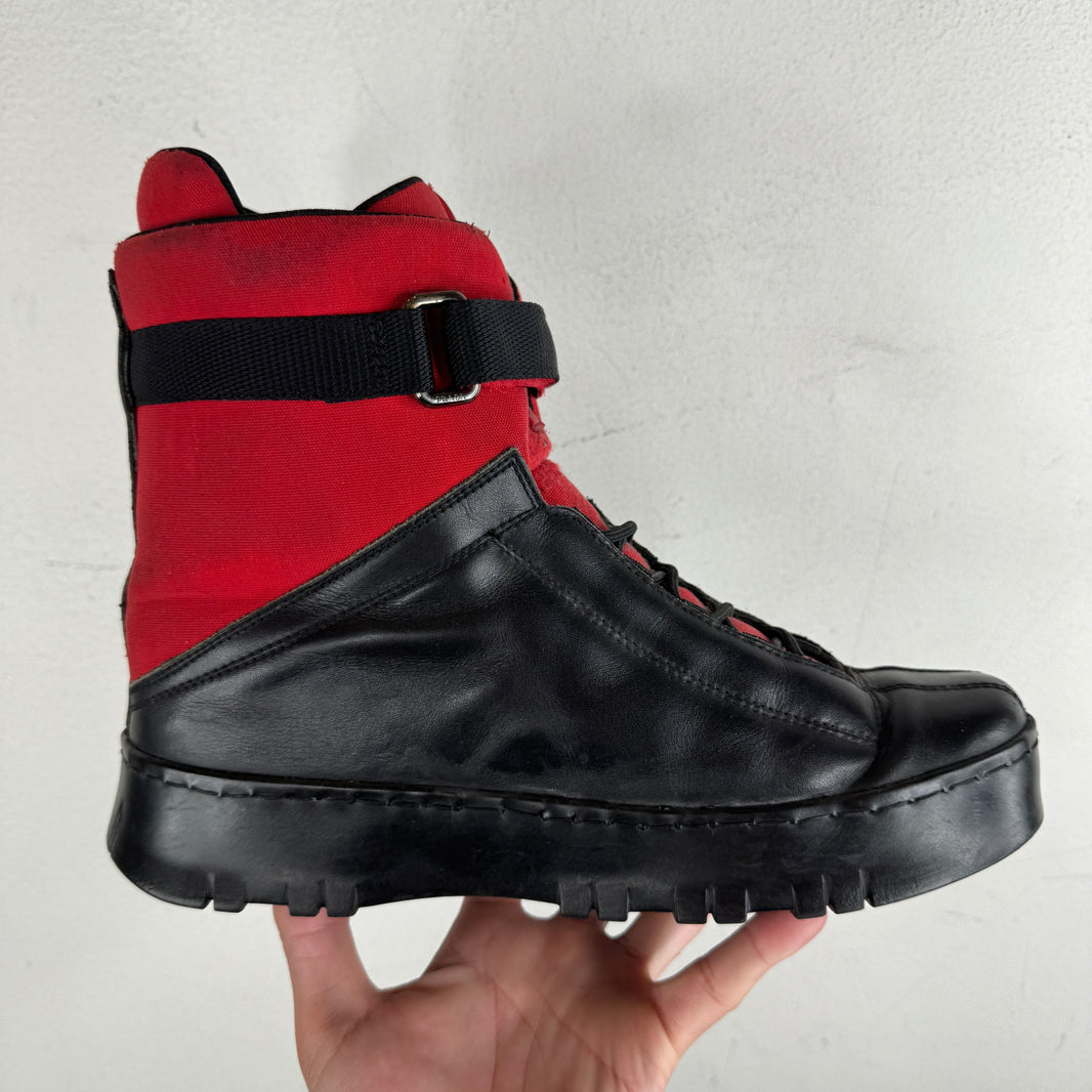 Prada Red/Black Strapped Hi Top Boots