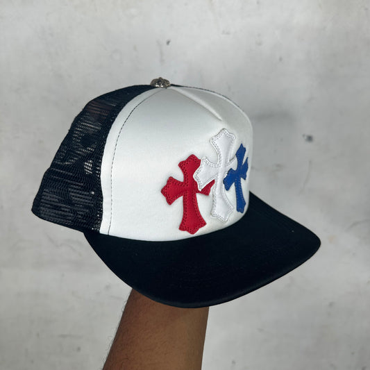 Chrome Hearts Triple Cross Red White Blue Trucker