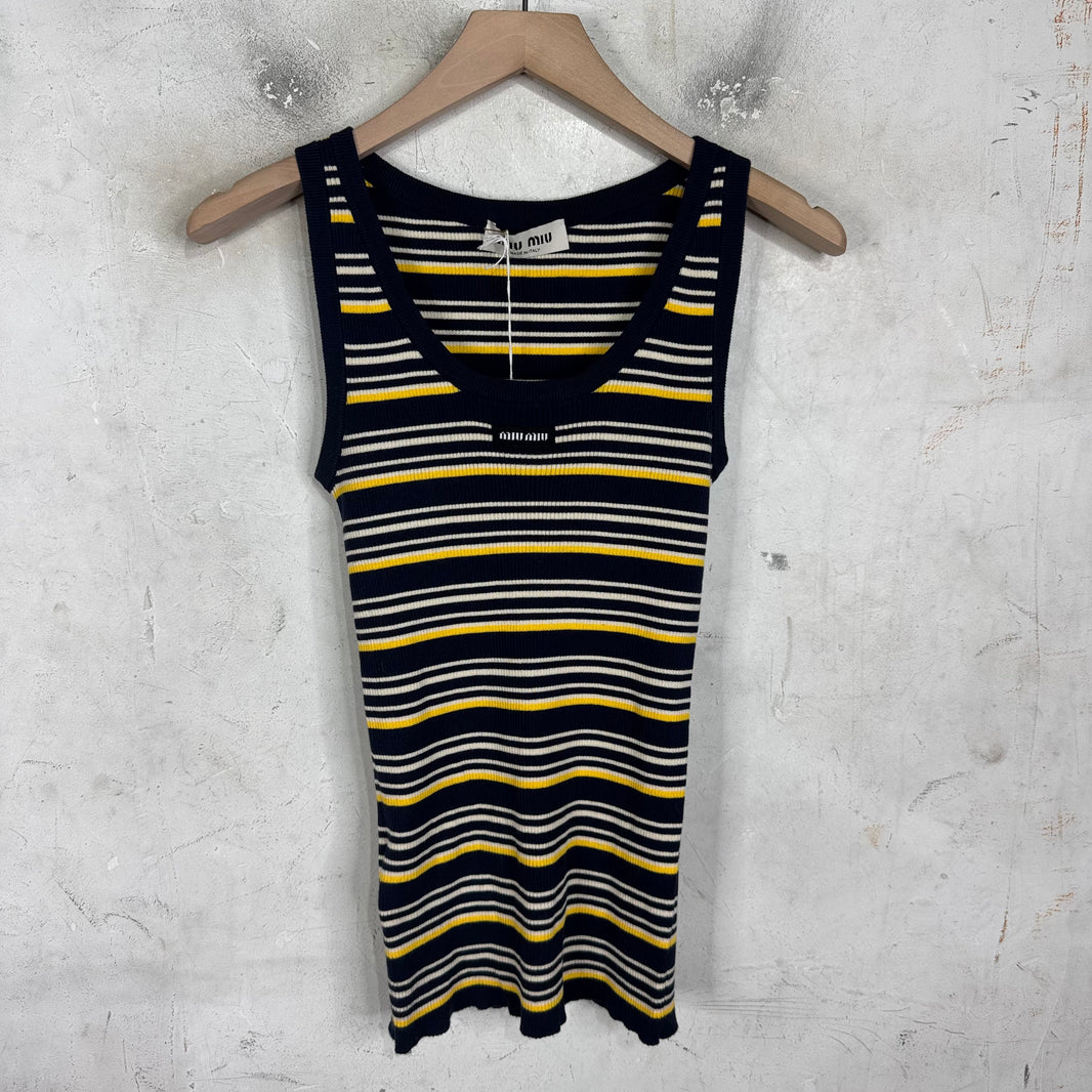 Miu Miu Striped Logo Sleeveless Top