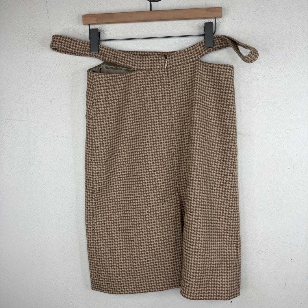 Balenciaga Houndstooth Wool Pencil Skirt