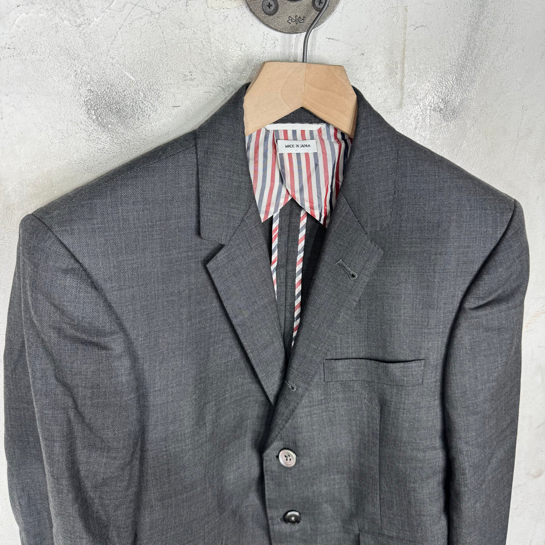 Thom Browne Dark Grey Striped Partial Lined Blazer