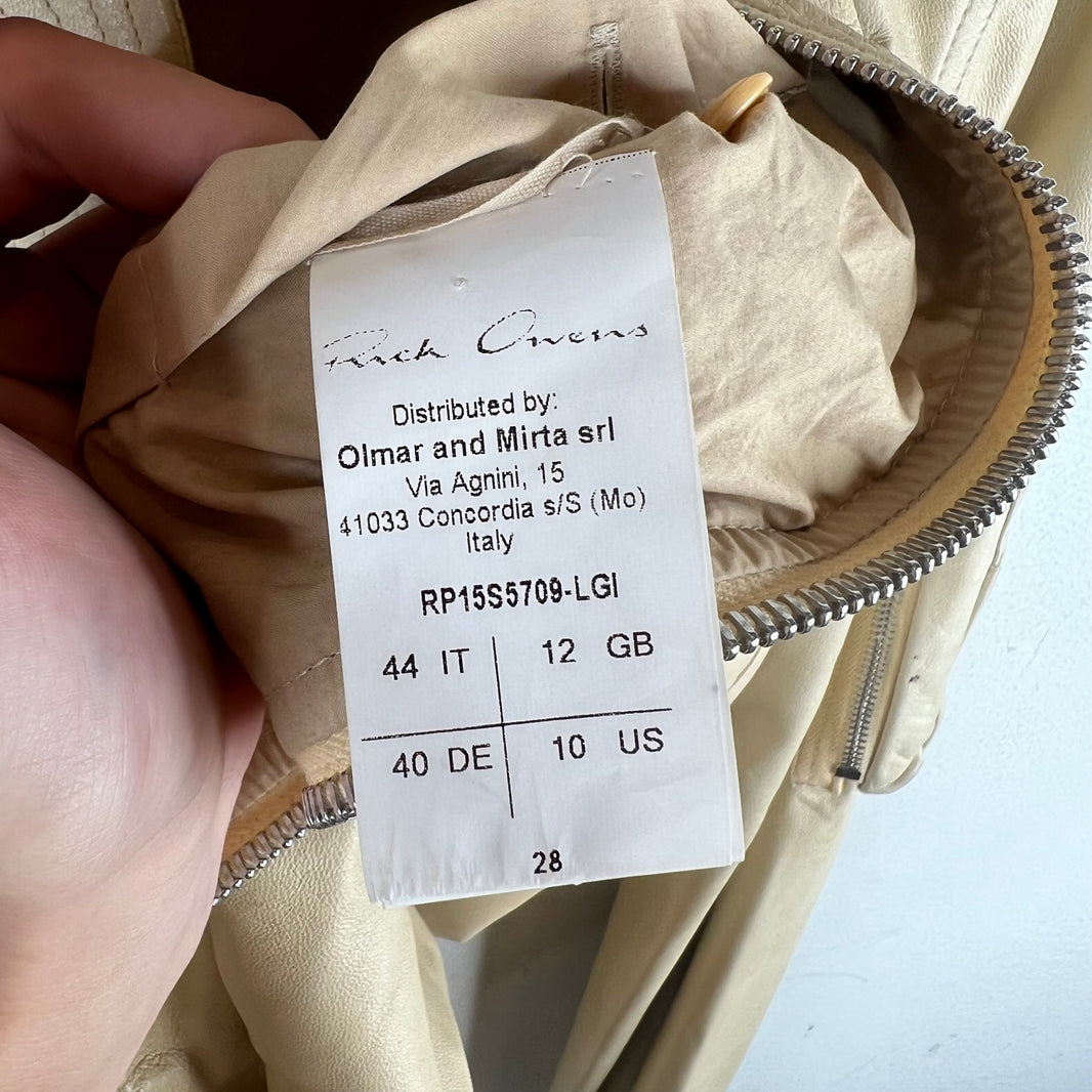 Rick Owens Cream Leather Bomber Jacket