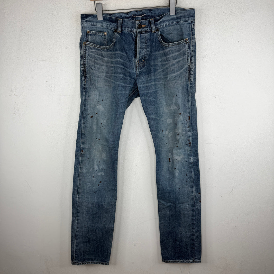 Saint Laurent Washed Blue Paint Splatter D18 Jeans