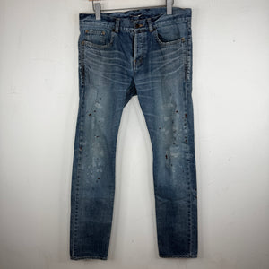 Saint Laurent Washed Blue Paint Splatter D18 Jeans