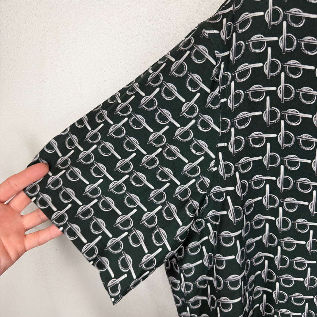 Burberry Green Silk Pattern Button Up Shirt
