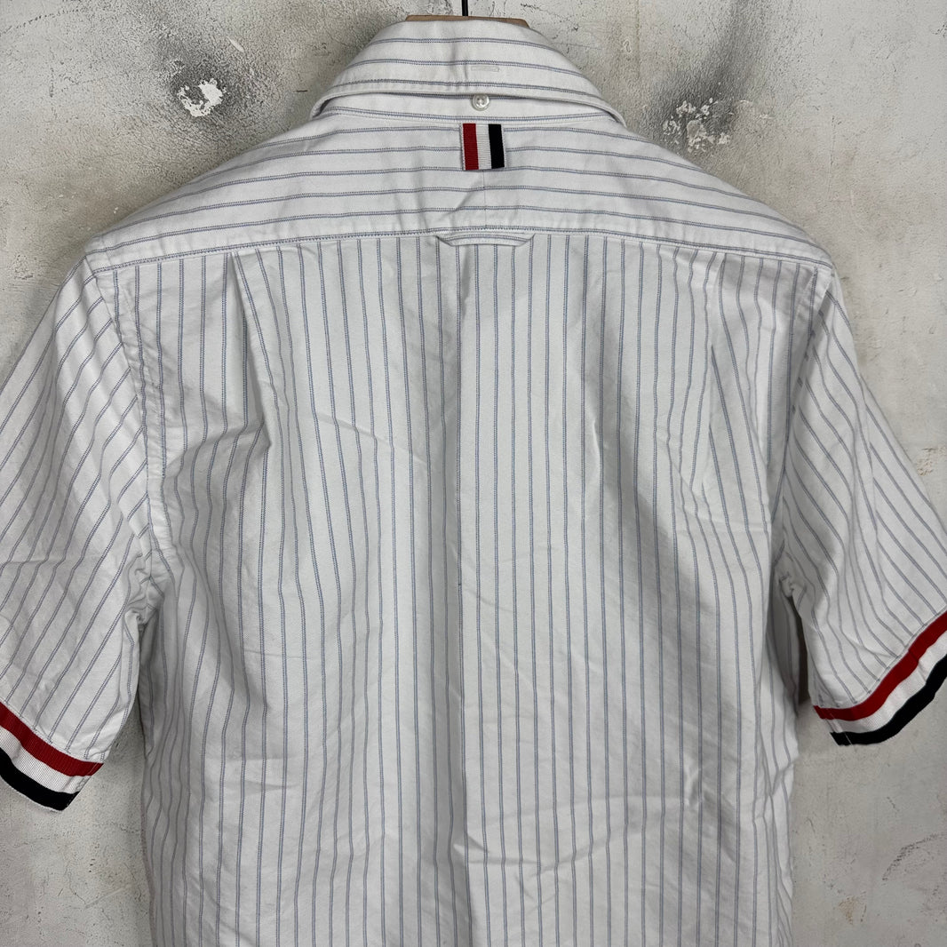 Thom Browne Striped Frayed Hem Sleeve Stripe Shirt