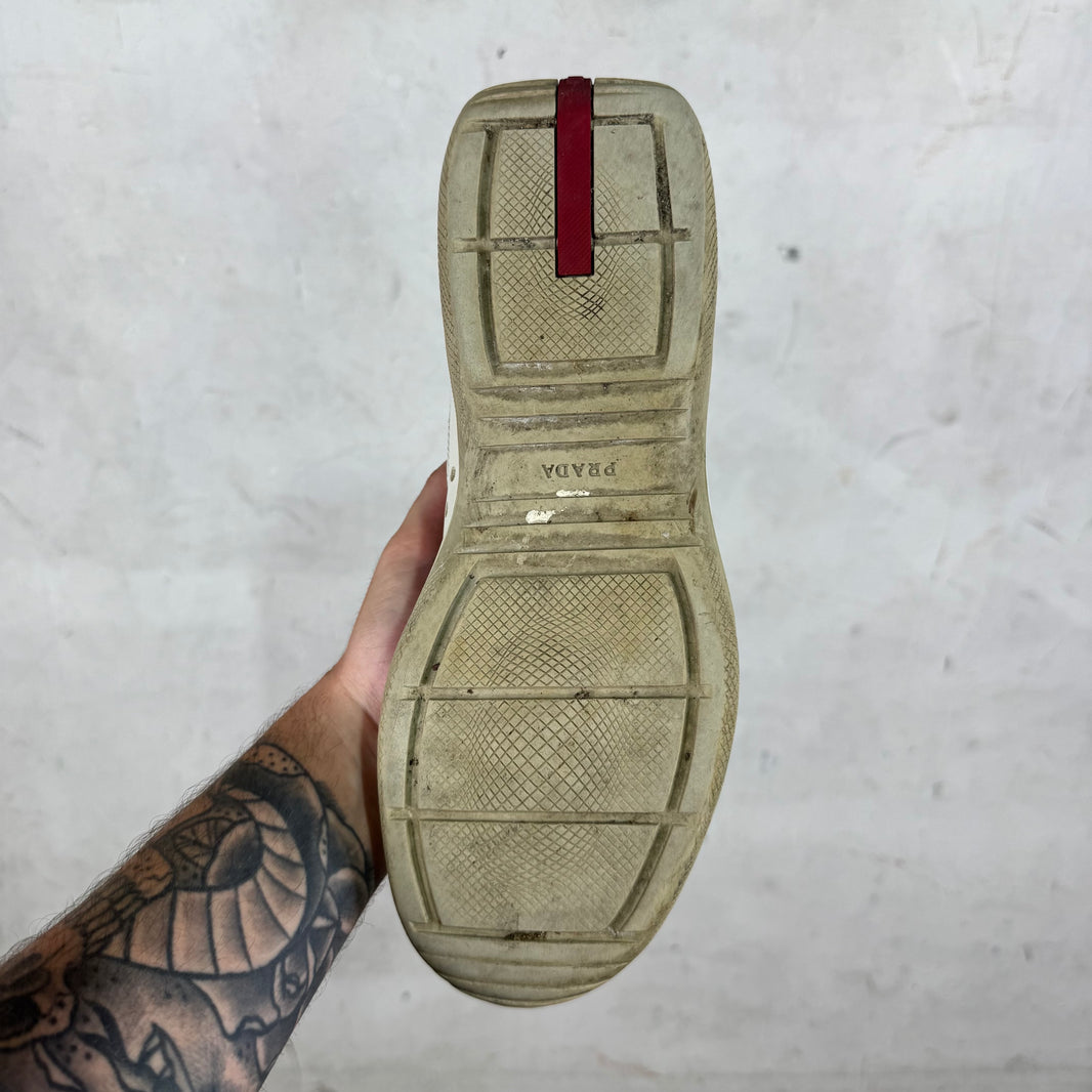 Prada White Grey Strapped High Americas Cup