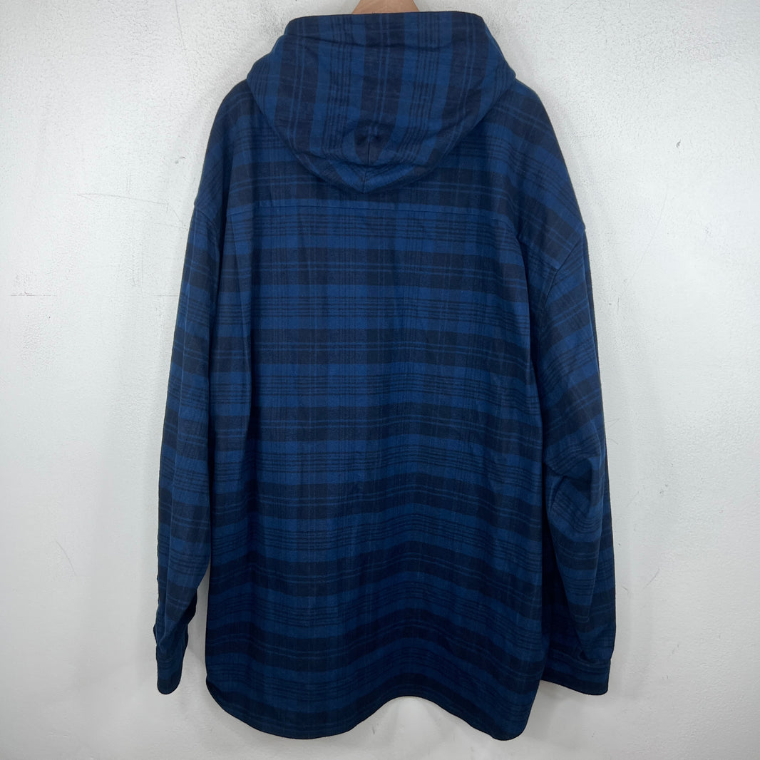 Balenciaga Navy Hooded Plaid Flannel Jacket