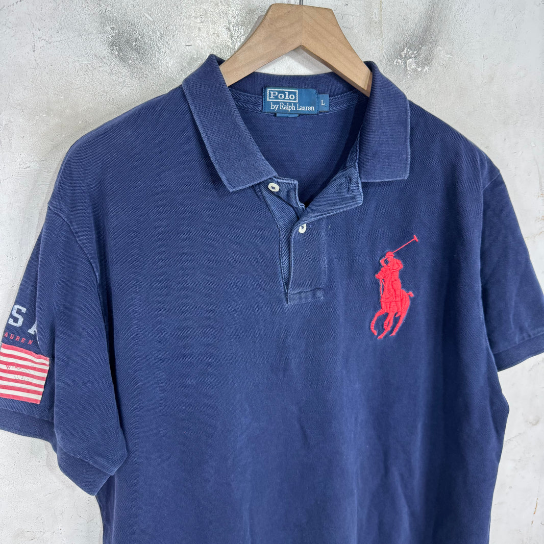 Ralph Lauren Navy Red USA Sleeve Big Pony Polo