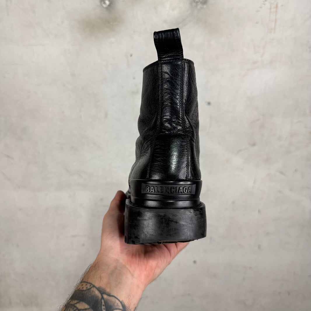 Balenciaga Smoked Tumbled Leather Strike Boots