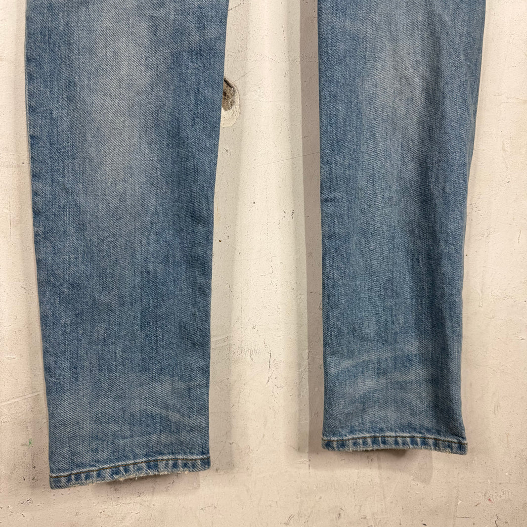 Balmain Lightwash Leather Patched Biker Jeans