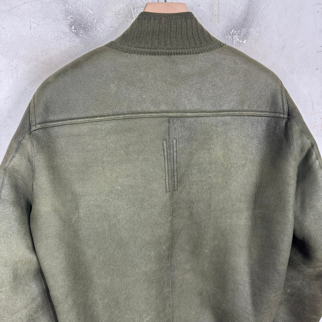 Rick Owens Blistered Leather Shearling Bomber Jacket