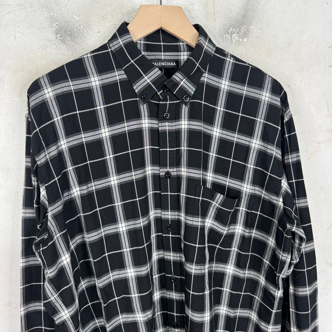 Balenciaga Viscose Plaid Logo Shirt