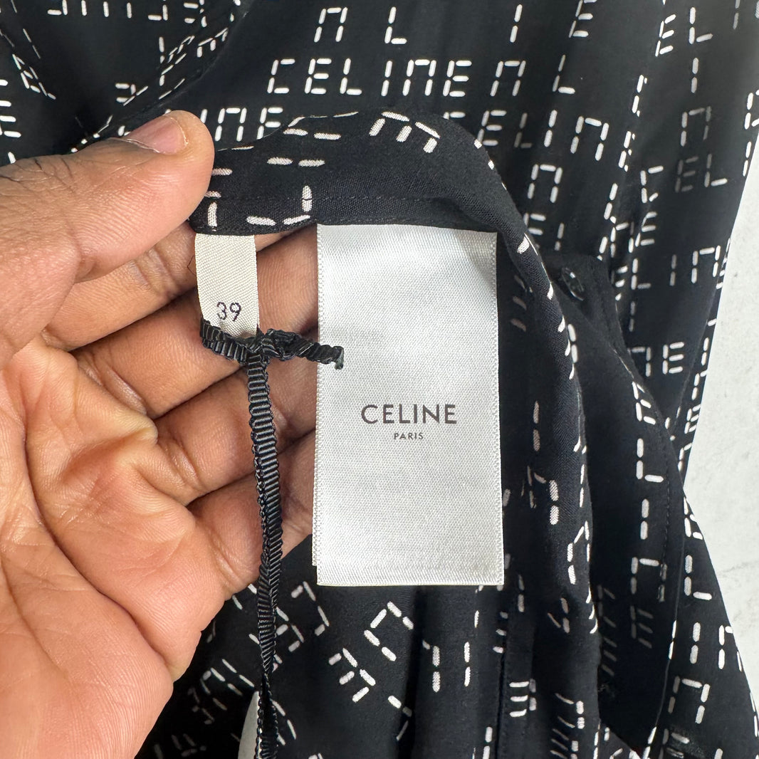 Celine Black Analog Text L/S Button Up Shirt